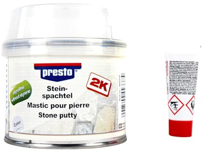 2K Steinspachtel 250g, 2 Komponenten grau styrolfrei Reparatur Kleben Befestigung von Fliesen, Terracotta, Bohrlöcher