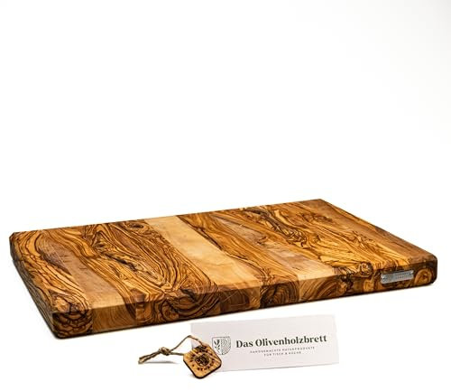 DAS OLIVENHOLZBRETT® Exclusiva tabla de cortar de madera de olivo sin ranura para jugo, piezas de madera de olivo maciza pegadas longitudinalmente o transversalmente, madera de olivo,