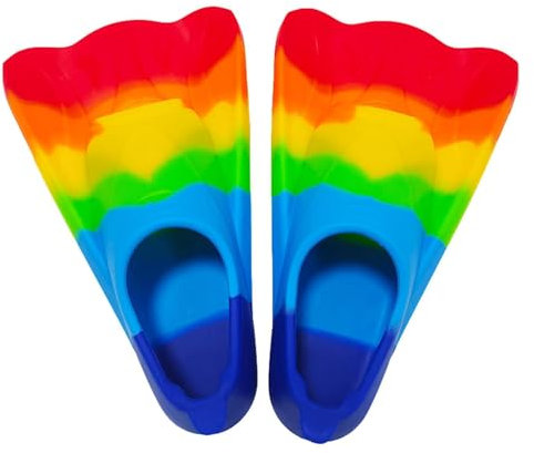 Schwimmflossen für Kinder, Regenbogen-Silikon-Bodyboard-Flossen mit offenem Design – atmungsaktive Kinder-Schnorchelflossen, bequem, kurz, Jugend-Schwimmflosse zum Schwimmen, Tauchen, Schnorcheln,