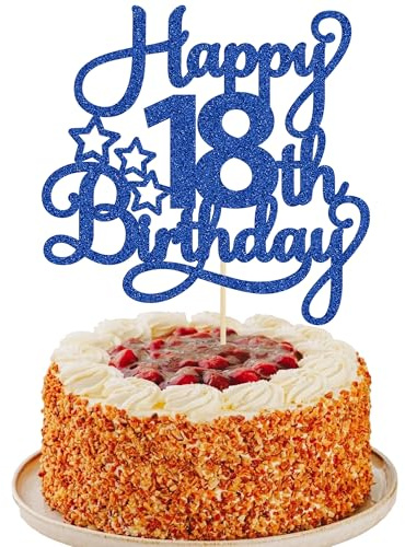 1 Pack Happy 18th Birthday Cake Topper Blue Glitter 18 & Fabulous Cheers to 18 Years Old Birthday Cake Pick for Celebrating 18th Birthday Anniversary Party Cake Decorations Supplies