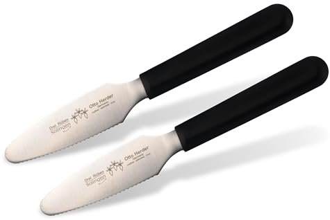 Otto Herder 2in1 Brötchenmesser, 2er Set, Solingen, rostfreier Edelstahl, 21 cm, Glattschliff & Wellenschliff, Ideal zum Schneiden von Brötchen & Bestreichen von Butter, Kunststoffgriff.