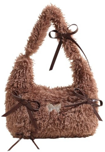 WMFASBAG Damen-Plüsch-Unterarmtasche mit Innentasche, Umhängetasche mit Reißverschluss, flauschige Geldbörse, Hobo-Tasche, Arbeits- und Reisetasche