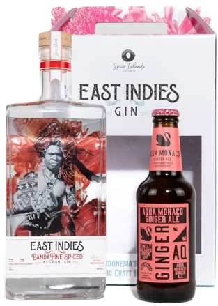 Premium Gin Geschenkset - Exotischer Genuss für Kenner - East Indies Banda Fine Spiced Negroni Gin 0,7l & Aqua Monaco Ginger Ale 0,23l