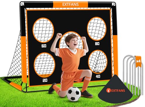 EXTFANS 2-in-1 Football Goal for Kids | Pop Up Soccer Net with Score Targets | Foldable Training Equipment for Indoor/Outdoor | Includes Carry Bag & Stakes (Orange-120 * 90 * 90cm)
