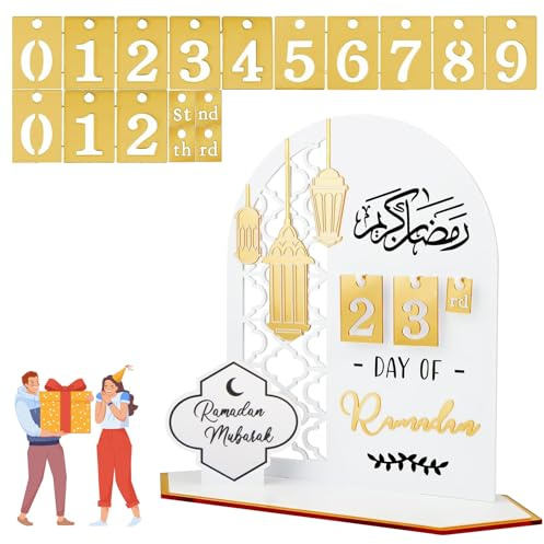 Ramadan Kalender, Ramadan Deko Eid Mubarak Kalender Acrylic Kinder 30 Tage Countdown Eid Adventskalender DIY Home Party Dekoration Ornament Geschenke Zuhause Tischdekorationen Weiß
