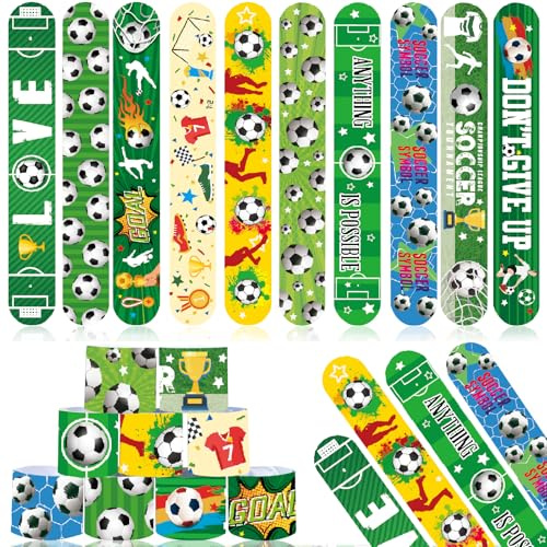 Viicoor Pulseras de bofetada para niños, 30 unidades, bandas de fútbol para fiestas, regalos multicolor (fútbol-30P)