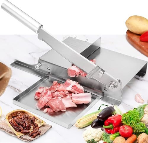 Moongiantgo Cortador Manual de Carne Congelada y Hueso | Máquina Cortafiambres Doméstica de Acero Inoxidable con Escala Extraíble | Ideal para Jamón, Queso, Salchichas, Hot Pot, Turrón (KD0270)
