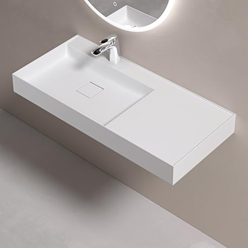 doporro Lavabo Suspendu Vasque à Poser Lave Mains Rectangulaire 100x46x12cm | Blanc Mat avec Bonde Incluse, avec Perçage de Robinet, pour Salle de Bain, Colossum630