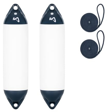 Mesle Bootsfender Ultra 2er Set mit Leine, ø 14 cm | 59.5 cm lang, Langfender aufblasbar, Bootsfender, Fender Schiff Yacht Schlauchboot