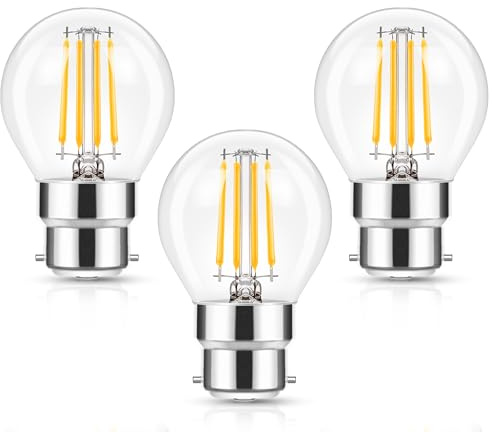 B22 Golf Ball LED Filament Bulb, Warm White 2700K, 4W 40W Equivalent, 3Pack | B22 Bayonet Cap,G45 P45 Mini Globe Bulbs,Clear Filament,Vintage Glass,25000H Lifespan,Not-dimmable