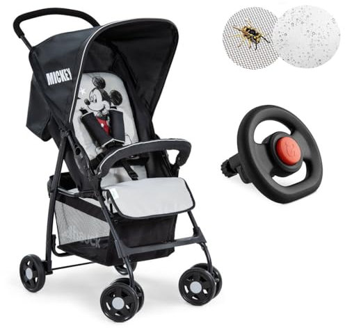hauck Passeggino sportivo compatto con volante per bambini, confezione accessori (vestire pioggia passeggino e zanzariera), ultraleggero 5,9 kg, pieghevole, posizione allungata, grande cestino
