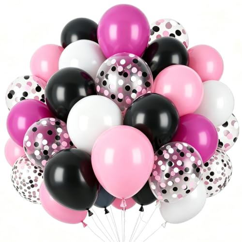 Rosa Schwarz Luftballons,60 Stück 12 Zoll Rosenrot Luftballons Geburtstag,Schwarz Latex Ballons,Helium Ballon für Hochzeit Geburtstag Jahrestag Partydeko Dekoration
