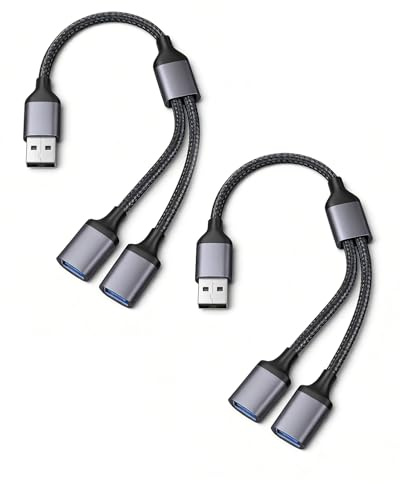 USB Splitter 2 Port, 2pcs USB Male To Double Female Cord Adapter 1 In 2 Out Dual Extender Hub Double Adapter Port Extender Data Power Charger Split Converter For PS4 PS5 Laptop Car Keyboard