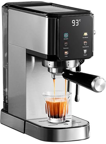 NUNETH Machine À Expresso Avec Mousseur À Lait, Cafetière À Vapeur En Acier Inoxydable Avec Pompe De 20 Bars, Contrôle Intelligent De La Température, Écran Tactile, Pour Cappuccino, Latte, Argent