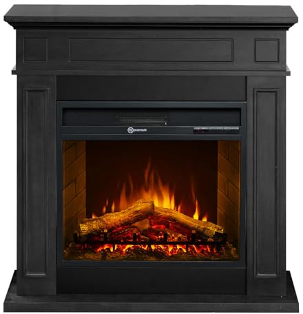 Camino elettrico caminetto da terra JEFFERSON in legno Nero L 89,5 x H90,5 x P28