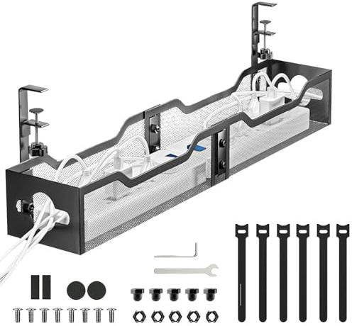 Kabelhanteringsskrivbord, 64 cm under skrivbordet, kabeldragningsfack, ingen borr, kabeldragningslåda, klämbar kabel, organisatörbricka, kabelhantering för kontor, hem, internetkaféer (svart)