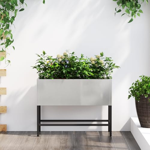 QJBSAVVA Edelstahl Hochbeet Schmal Hoch 60x26x45 cm für Balkon und Garten mit Gebürsteter Oberfläche und Modernem Design