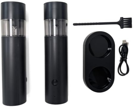 Set de 2 Molinillos Eléctricos de Sal y Pimienta Recargables USB – Molinillo Automático con Luz LED, Ajuste de Grosor y Base Doble. Diseño Negro Moderno para Cocina y Mesa