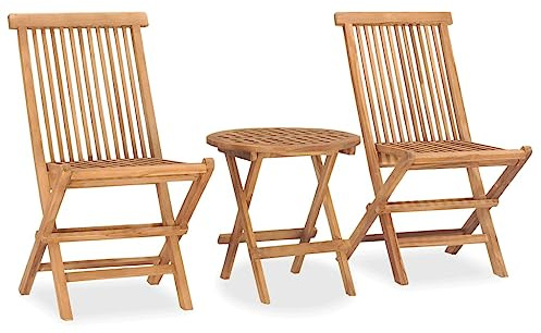 Qnhdfrt Tavolo da pranzo pieghevole e 2 sedie in teak per giardino, terrazza, balcone, tenda da birra, design salvaspazio