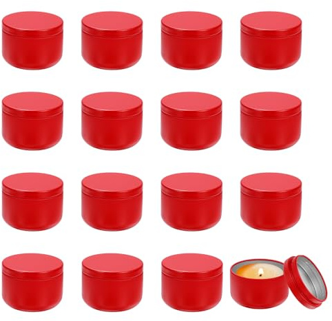 sourcing map 3oz Candle Tins, 16pcs Metal Candle Tins Jars with Lids Round Empty Tin Can Containers Bulk for Storage Tea and Making DIY Arts Crafts Christmas Gifts, Red