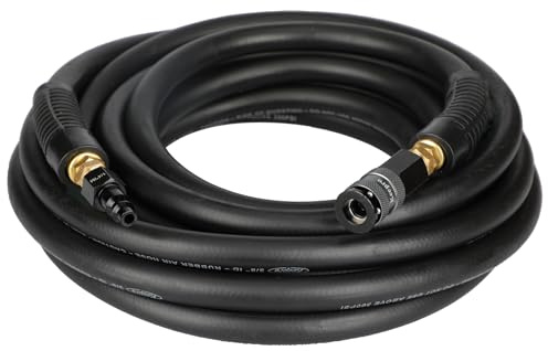Keepro Rubber Air Hose, Durable Air Compressor Hose 3/8 Inch ID By 25 Feet Long with Swivel Universal Aluminium Quick Coupler and Plug, 300 PSI Maximum Pressure, Black