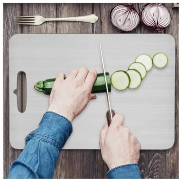 Tabla Cortar Cocin Acero Inoxidable Tablas de cortar portátiles doble cara, aptas for uso alimentario, acero inoxidable grueso, ideales for frutas y carne(60CM x 40CM)