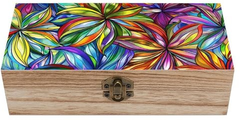 Caja de madera con forma de flores coloridas. Caja de regalo de madera con tapa abatible. Estilo vintage para guardar joyas, arte y pasatiempos. Ideal para guardar objetos de valor. Medidas: 7,9'' x 3