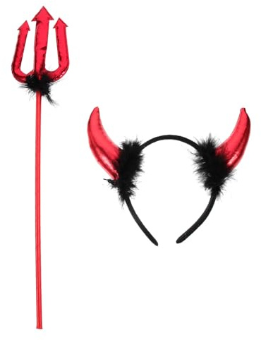 KOMBIUDA Fascia per Chioma Corna da Diavolo di Halloween Set 2 Pezzi Accessori Cosplay per Feste Maschera e Travestimenti Adulto