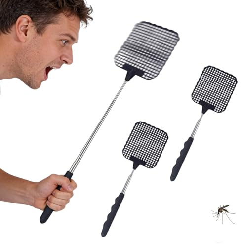 YIPFEN Matamoscas Extensible (3 Unidades) Telescópico | Efectivo contra Insectos, Moscas, Mosquitos y Avispas. Extra Largo y Resistente para Casa y Jardín.