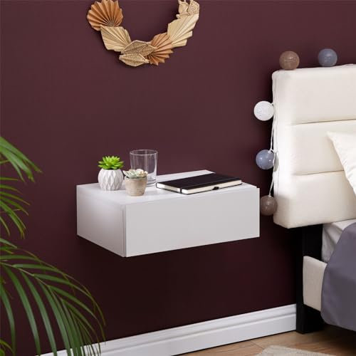 CARO-Möbel Hängender Nachttisch Anne mit Schublade in Hellgrau - griffloses öffnen & platzsparend durch Wandmontage, robuste Spanplatte