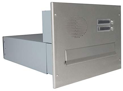 Edelstahl Mauerdurchwurf Briefkasten mit Sprechsieb und 2 Tastern - Tiefe 39-62 cm- B-042