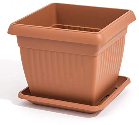 PAFEN Pot de fleurs avec soucoupe carrée 30 x 30 cm, marron terrasse