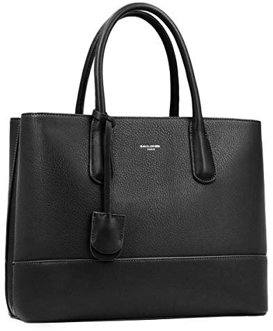David Jones - Damen Große Handtasche Henkeltasche - Tote Shopper Bag PU Echtes Leder Stil - Multi Pocket Top Griff Taschen - Elegante Schultertasche Umhängetasche Arbeit Schule - Schwarz