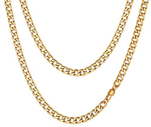 FaithHeart Halskette für Herren Jungen, 5MM Breit 75cm Lang Panzerkette Halskette, Punk goldkette Freundschaftskette Partnerkette, Hip pop Kette mit Geschenkebox für Geburtstag