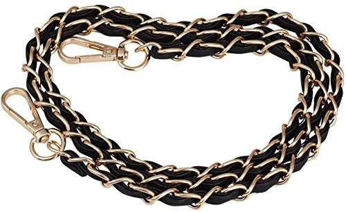 JAKAGO 120 cm Kettenriemen mit schwarzem Ledergewebe Ersatz Lederkette Gurt für Abendtasche Cross-Body Tasche Umhängetasche Ranzen DIY Geldbörse Clutches (Schwarz Gold)