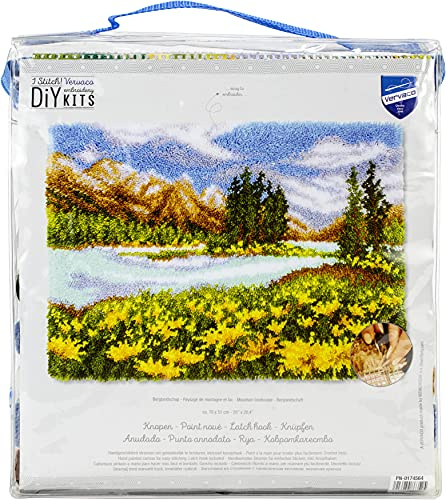 Vervaco Knüpfteppich Set DIY Handarbeit Set Knüpfset für Anfänger BERGLANDSCHAFT Teppich zum Selber Knüpfen Basteln Erwachsene Kreativ Set 70 x 51 cm Latch Hook Kit Knüpfhaken Haus Dekoration