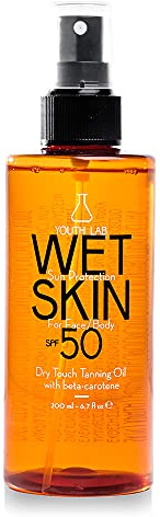 Youth Lab. Aceite Bronceador en Spray de Tacto Seco. Wet Skin. Alta Protección Contra los Rayos UVA y UVB. SPF 50. Consigue un Bronceado Natural. Rápida Absorción. Contenido 200ml.