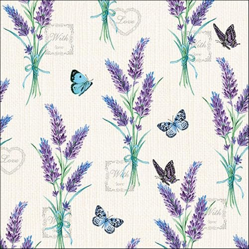 Ambiente Papierservietten, 3-lagig, Lavendel mit Liebe, cremefarben