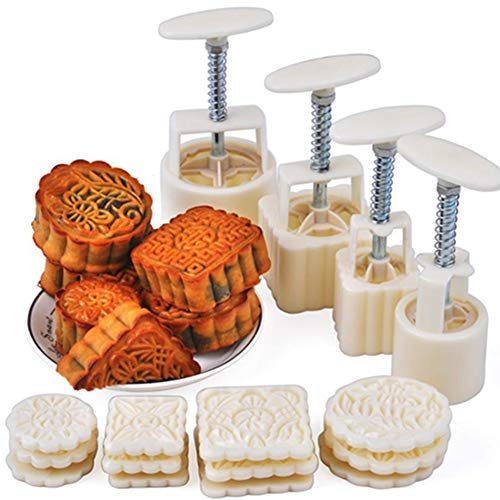 Barelove Keksform, Mondkuchenstempel, Handdruck, DIY, Mittelherbstfest, Dekoration, Gebäck, Werkzeug, Mondkuchen-Ausstecher, 4 Sets mit 12 Blumen-Mustern für Badekugeln (50 g + 100 g)