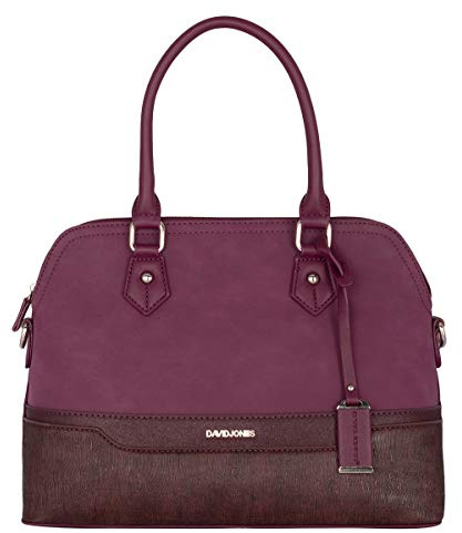 David Jones - Bolso de Mano Bugatti Mujer - Bolso Bandolera Hombro Cuero PU - Tote Mensajero Señora Multicolor Rayas PU - Shopper Mediano Bolera Piel - Satchel Moda Trabajo Diario Vida - Rojo Burdeos