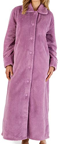 Slenderella Manteau d'intérieur long en polaire gaufrée de luxe boutonnée, chiné, 44-46
