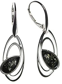 Bernstein Ohrringe, elegante grüne Ohrhänger aus Bernstein und 925/000 Sterling Silber rhodiniert von Artisana-Schmuck