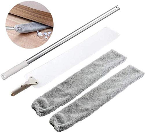 Bprtcra Staubwedel, Verstellbarer Lange Staubbürste und 2 abwaschbaren Stoffbezügen, Flexibler Flacher Duster Haushaltsmopp für Schmutz und Haare, Unter dem Sofa