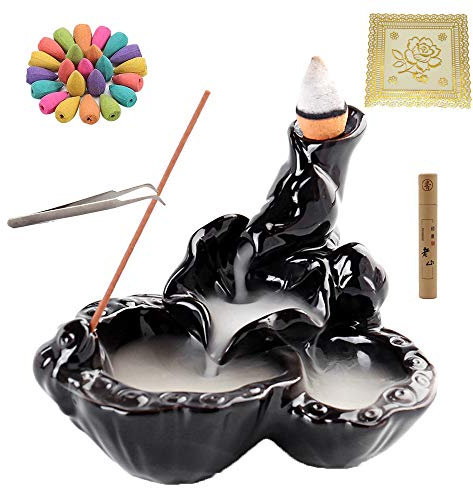 Bruciatore Incenso Riflusso Ceramica Fatto a Mano, Cascata Con 40 Coni e 30 Bastoncini - Diffusore Aromi, Decorazione Domestica e Ornamenti Ufficio