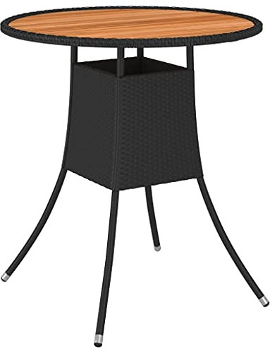 Poly Rattan Garten-Esstisch Rund Stehtisch Bistrotisch Bartisch Esstisch Pulverbeschichteter Stahlrahmen Massivholz Akazie Desktop Einfacher Zusammenbau für den Innen- und Außenbereich 70 x 73 cm