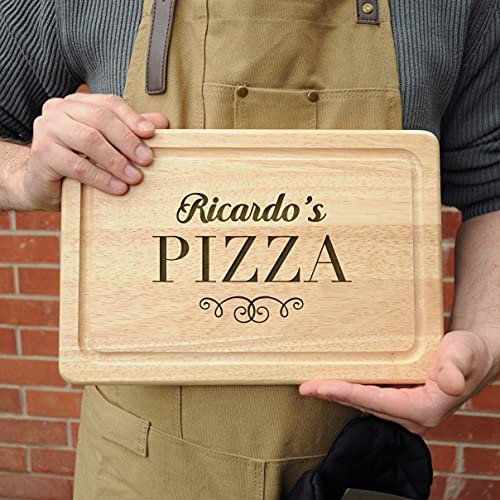eBuyGB Personalised Wooden Pizza Board, Custom Rectangle Chopping Board, Pizza Serving Board, Birthday Present, New Home - Any Name Engraved