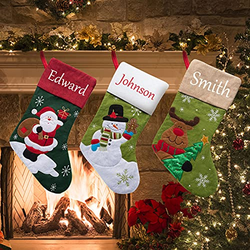 YanNanKe Personalisierte Weihnachtsstrümpfe 3er-Set, benutzerdefinierte Weihnachtsstrümpfe Namensschilder, Weihnachtsstrümpfe Familiendekorationen (3er Pack)
