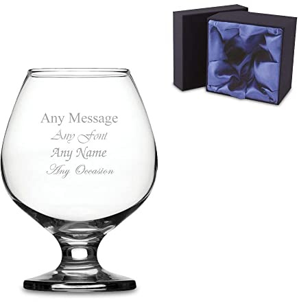 Personalised Engraved Brandy Cognac Glass with Premium Satin Lined Gift Box, Personalise with Any Message