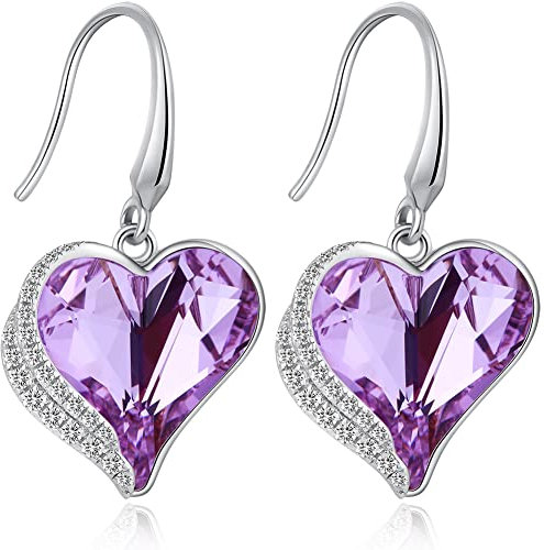 Miaofu Pendientes colgantes oro blanco 18 quilates con forma de corazón y brillantes para mujer plata de ley 925 con circonitas