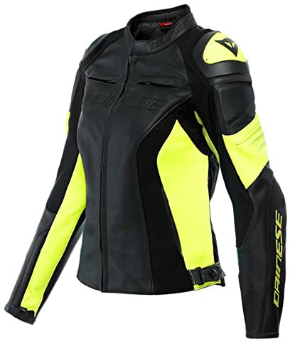 Dainese Racing 4 Damen Motorrad Lederjacke Schwarz/Gelb 46
